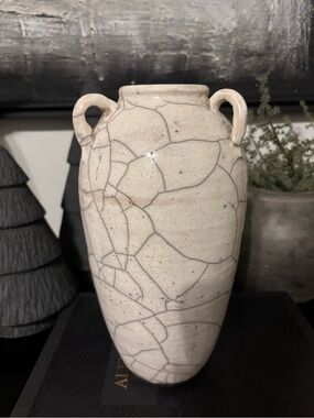Vintage Cream Crackle-Glaze Dual-Handle Vase